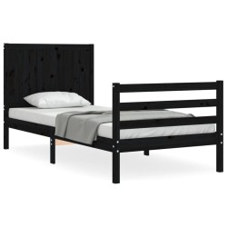 vidaXL Massivholzbett mit Kopfteil Schwarz 90x200 cm