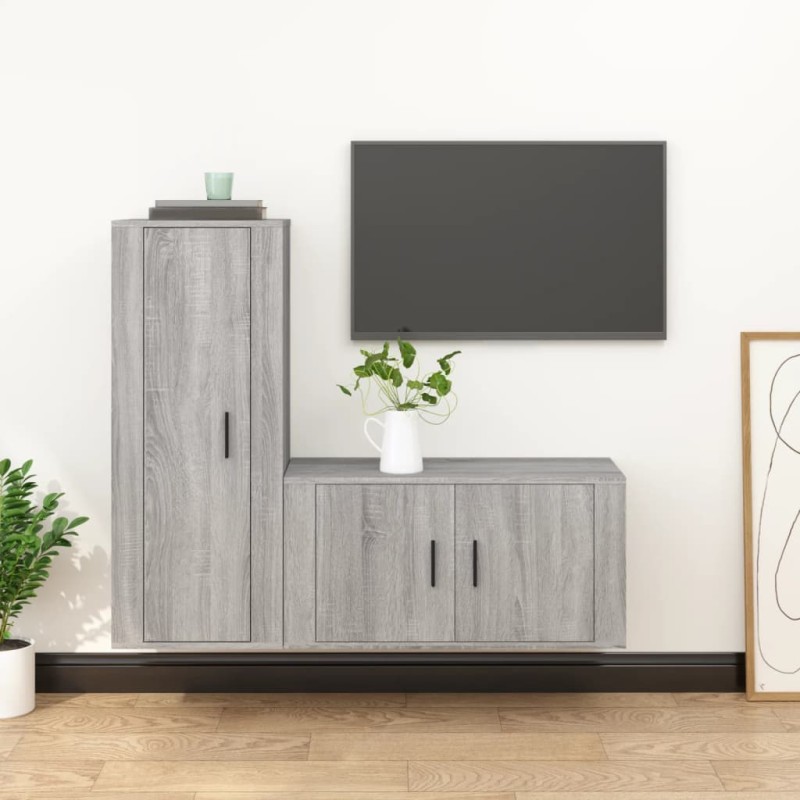 vidaXL 2-tlg. TV-Schrank-Set Grau Sonoma Holzwerkstoff vidaXL 2-tlg. TV-Schrank-Set Grau Sonoma Holzwerkstoff