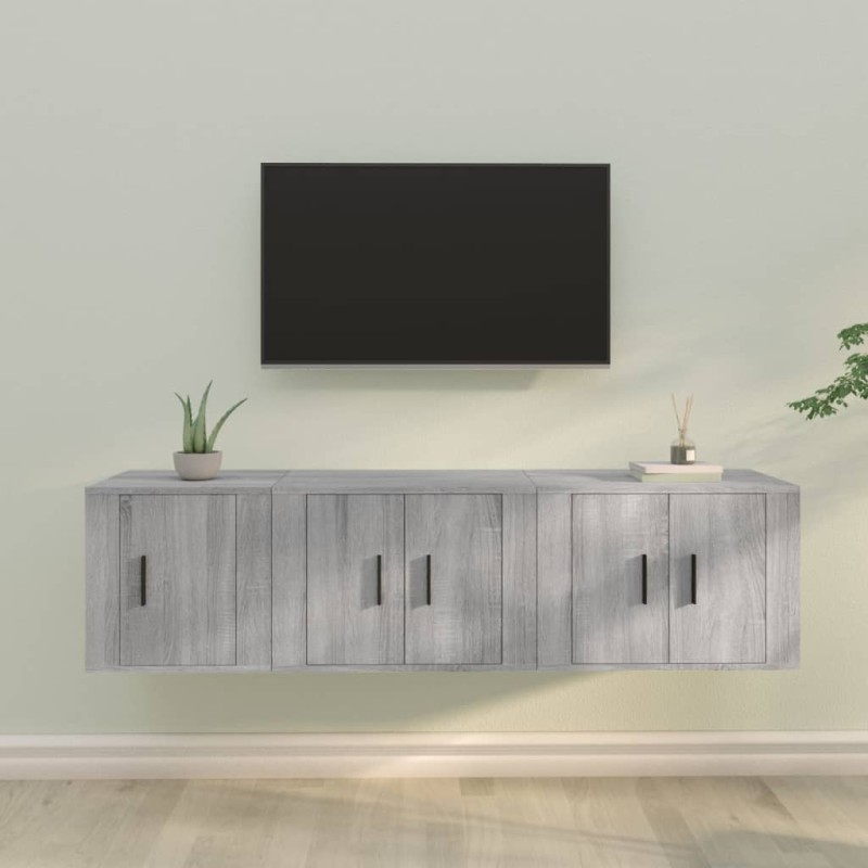 vidaXL 3-tlg. TV-Schrank-Set Grau Sonoma Holzwerkstoff vidaXL 3-tlg. TV-Schrank-Set Grau Sonoma Holzwerkstoff