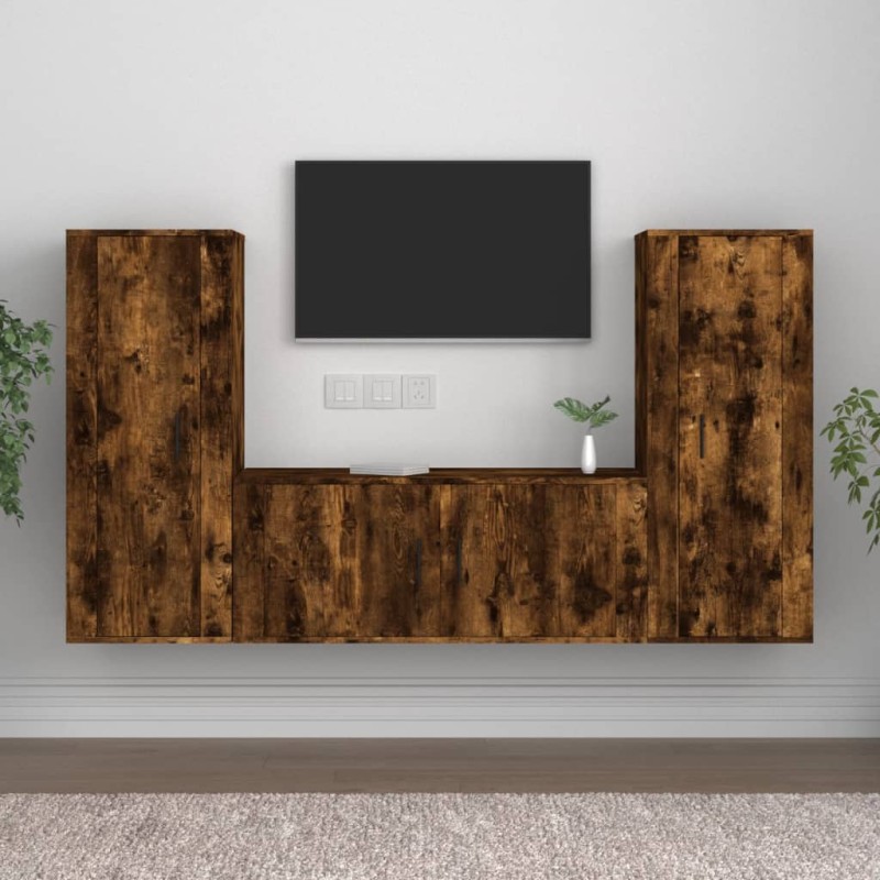 vidaXL 3-tlg. TV-Schrank-Set Räuchereiche Holzwerkstoff vidaXL 3-tlg. TV-Schrank-Set Räuchereiche Holzwerkstoff