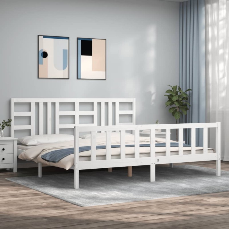 vidaXL Massivholzbett mit Kopfteil Weiß 200x200 cm vidaXL Massivholzbett mit Kopfteil Weiß 200x200 cm