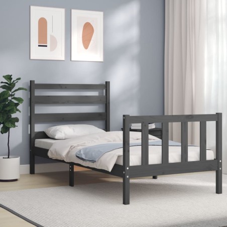 vidaXL Massivholzbett mit Kopfteil Grau 90x200 cm