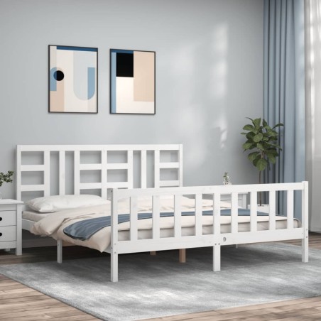vidaXL Massivholzbett mit Kopfteil Weiß 180x200 cm