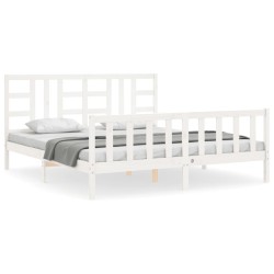 vidaXL Massivholzbett mit Kopfteil Weiß 180x200 cm