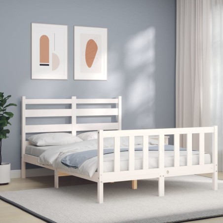 vidaXL Massivholzbett mit Kopfteil Weiß 140x190 cm