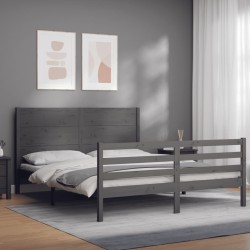 vidaXL Massivholzbett mit Kopfteil Grau