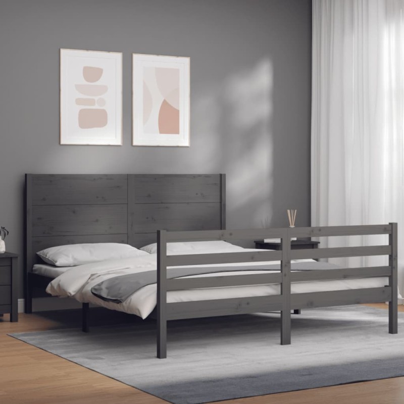 vidaXL Massivholzbett mit Kopfteil Grau vidaXL Massivholzbett mit Kopfteil Grau