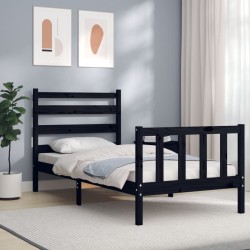 vidaXL Bettgestell mit Kopfteil Schwarz 90x190 cm Massivholz