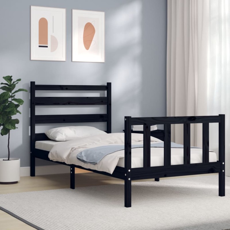 vidaXL Bettgestell mit Kopfteil Schwarz 90x190 cm Massivholz vidaXL Bettgestell mit Kopfteil Schwarz 90x190 cm Massivholz