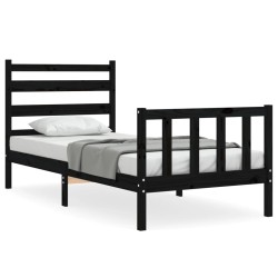 vidaXL Bettgestell mit Kopfteil Schwarz 90x190 cm Massivholz