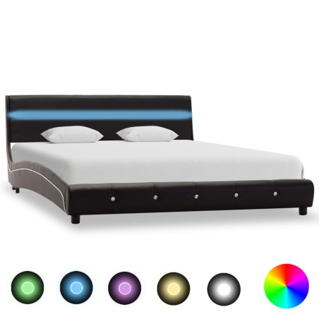 Bettgestell mit LED Schwarz Kunstleder 160x200 cm