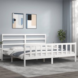 vidaXL Massivholzbett mit Kopfteil Weiß 200x200 cm
