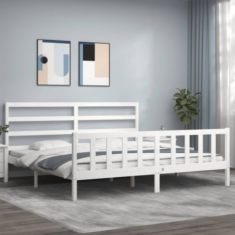 vidaXL Massivholzbett mit Kopfteil Weiß 200x200 cm vidaXL Massivholzbett mit Kopfteil Weiß 200x200 cm
