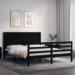 vidaXL Massivholzbett mit Kopfteil Schwarz
