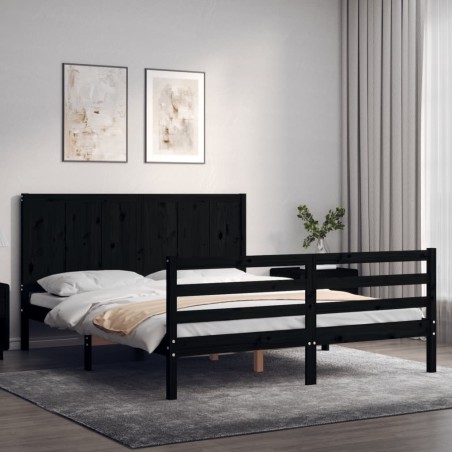 vidaXL Massivholzbett mit Kopfteil Schwarz
