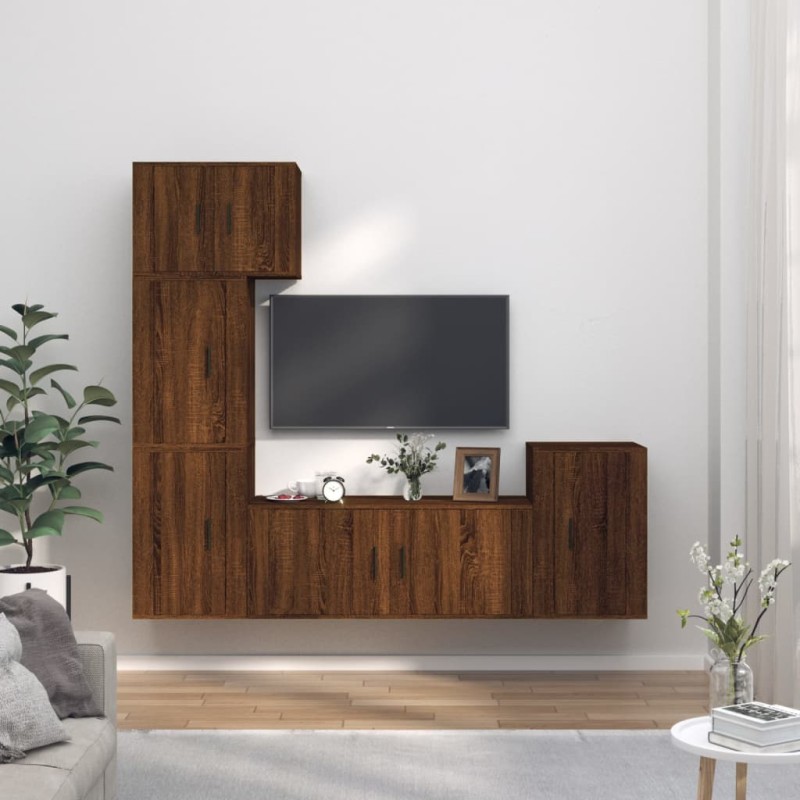 vidaXL 5-tlg. TV-Schrank-Set Braun Eichen-Optik Holzwerkstoff vidaXL 5-tlg. TV-Schrank-Set Braun Eichen-Optik Holzwerkstoff