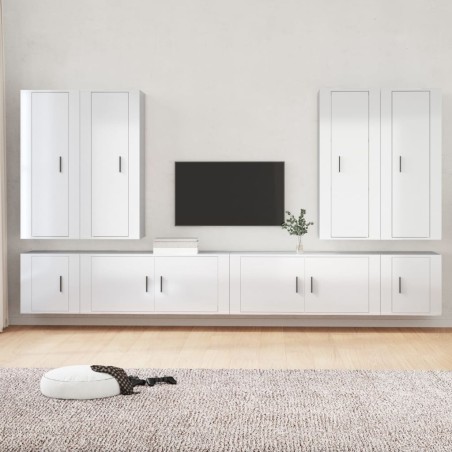 vidaXL 8-tlg. TV-Schrank-Set Hochglanz-Weiß Holzwerkstoff
