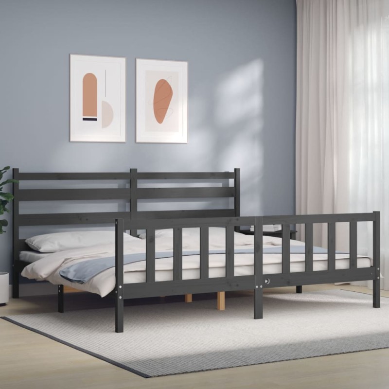 vidaXL Bettgestell mit Kopfteil Grau 180x200 cm Massivholz vidaXL Bettgestell mit Kopfteil Grau 180x200 cm Massivholz