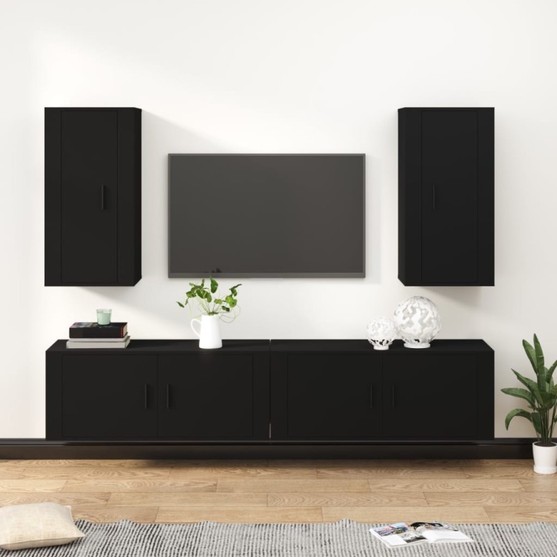 vidaXL 4-tlg. TV-Schrank-Set Schwarz Holzwerkstoff vidaXL 4-tlg. TV-Schrank-Set Schwarz Holzwerkstoff