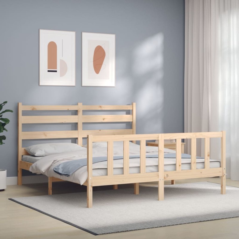 vidaXL Massivholzbett mit Kopfteil vidaXL Massivholzbett mit Kopfteil