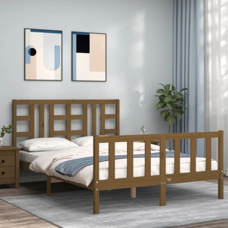 vidaXL Massivholzbett mit Kopfteil Honigbraun 140x200 cm