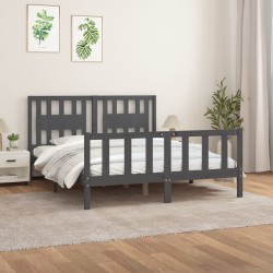 vidaXL Massivholzbett mit Kopfteil Grau Kiefer 160x200 cm