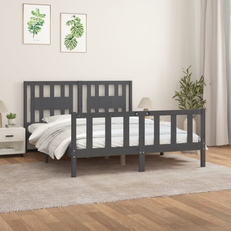 vidaXL Massivholzbett mit Kopfteil Grau Kiefer 160x200 cm