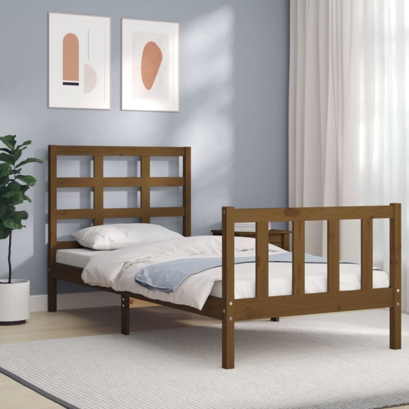 vidaXL Bettrahmen mit Kopfteil Honigbraun 90x190 cm Massivholz vidaXL Bettrahmen mit Kopfteil Honigbraun 90x190 cm Massivholz