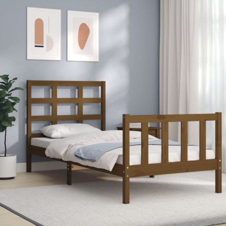 vidaXL Bettrahmen mit Kopfteil Honigbraun 90x190 cm Massivholz