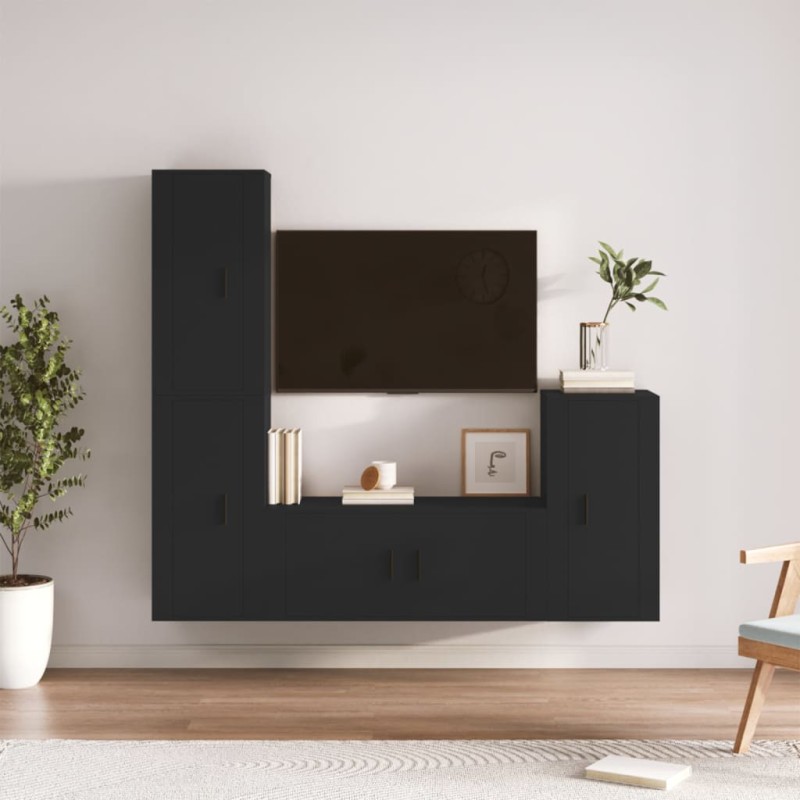 vidaXL 4-tlg. TV-Schrank-Set Schwarz Holzwerkstoff vidaXL 4-tlg. TV-Schrank-Set Schwarz Holzwerkstoff