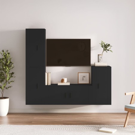 vidaXL 4-tlg. TV-Schrank-Set Schwarz Holzwerkstoff