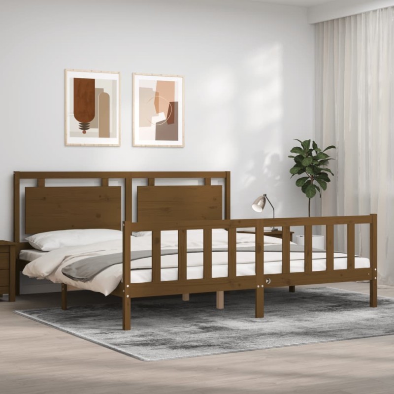 vidaXL Massivholzbett mit Kopfteil Honigbraun 200x200 cm vidaXL Massivholzbett mit Kopfteil Honigbraun 200x200 cm