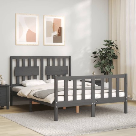 vidaXL Massivholzbett mit Kopfteil Grau 140x190 cm