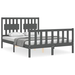 vidaXL Massivholzbett mit Kopfteil Grau 140x190 cm