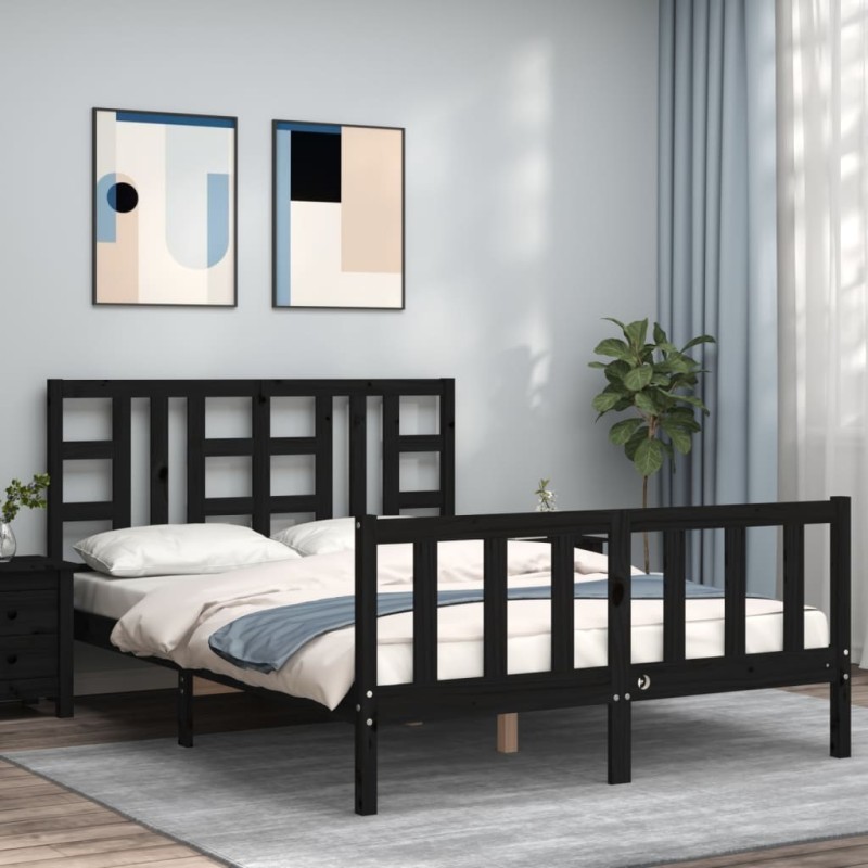 vidaXL Massivholzbett mit Kopfteil Schwarz vidaXL Massivholzbett mit Kopfteil Schwarz
