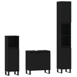 vidaXL 3-tlg. Badmöbel-Set Schwarz Holzwerkstoff