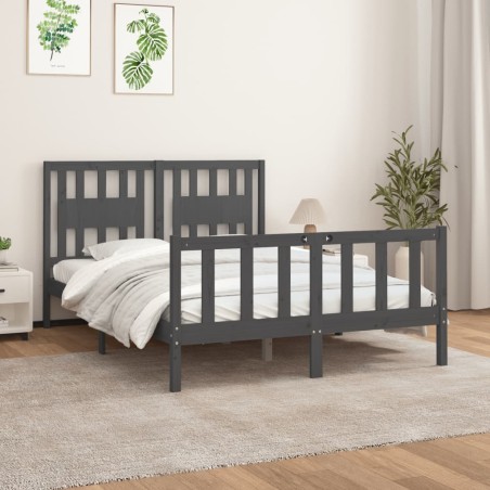 vidaXL Massivholzbett mit Kopfteil Grau Kiefer 120x200 cm