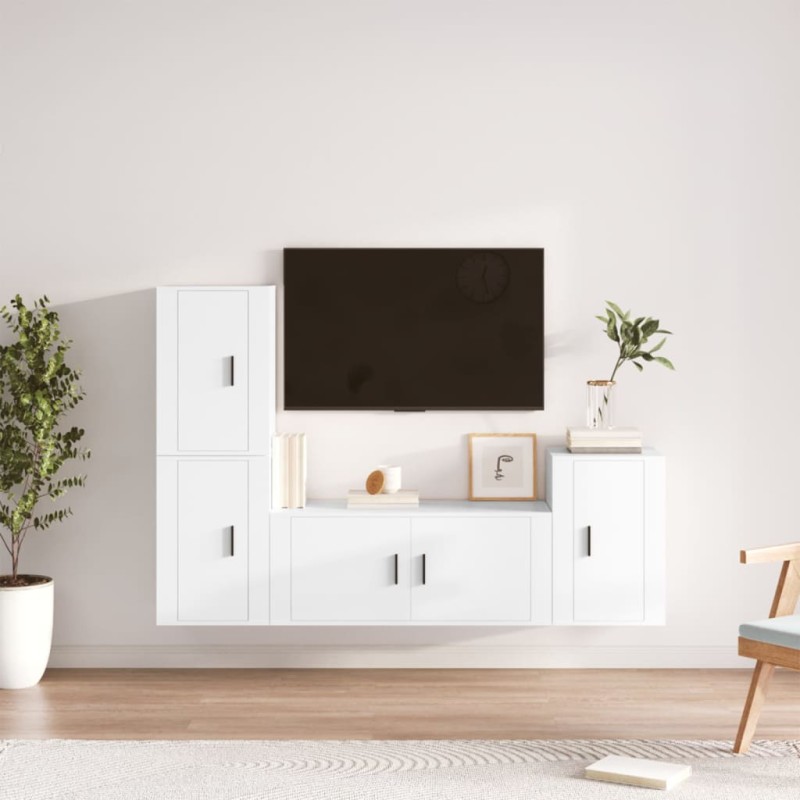 vidaXL 4-tlg. TV-Schrank-Set Weiß Holzwerkstoff vidaXL 4-tlg. TV-Schrank-Set Weiß Holzwerkstoff