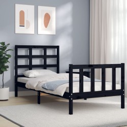 vidaXL Bettgestell mit Kopfteil Schwarz 90x190 cm Massivholz