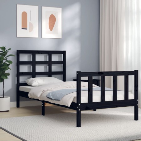 vidaXL Bettgestell mit Kopfteil Schwarz 90x190 cm Massivholz