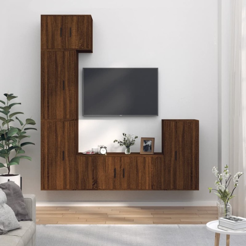 vidaXL 5-tlg. TV-Schrank-Set Braun Eichen-Optik Holzwerkstoff vidaXL 5-tlg. TV-Schrank-Set Braun Eichen-Optik Holzwerkstoff