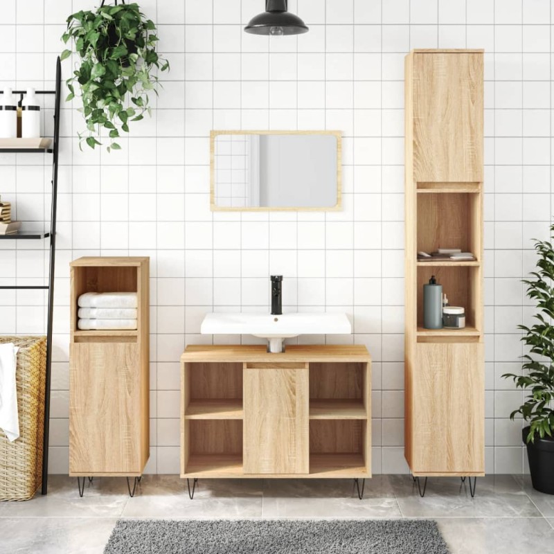 vidaXL 3-tlg. Badmöbel-Set Sonoma-Eiche Holzwerkstoff vidaXL 3-tlg. Badmöbel-Set Sonoma-Eiche Holzwerkstoff