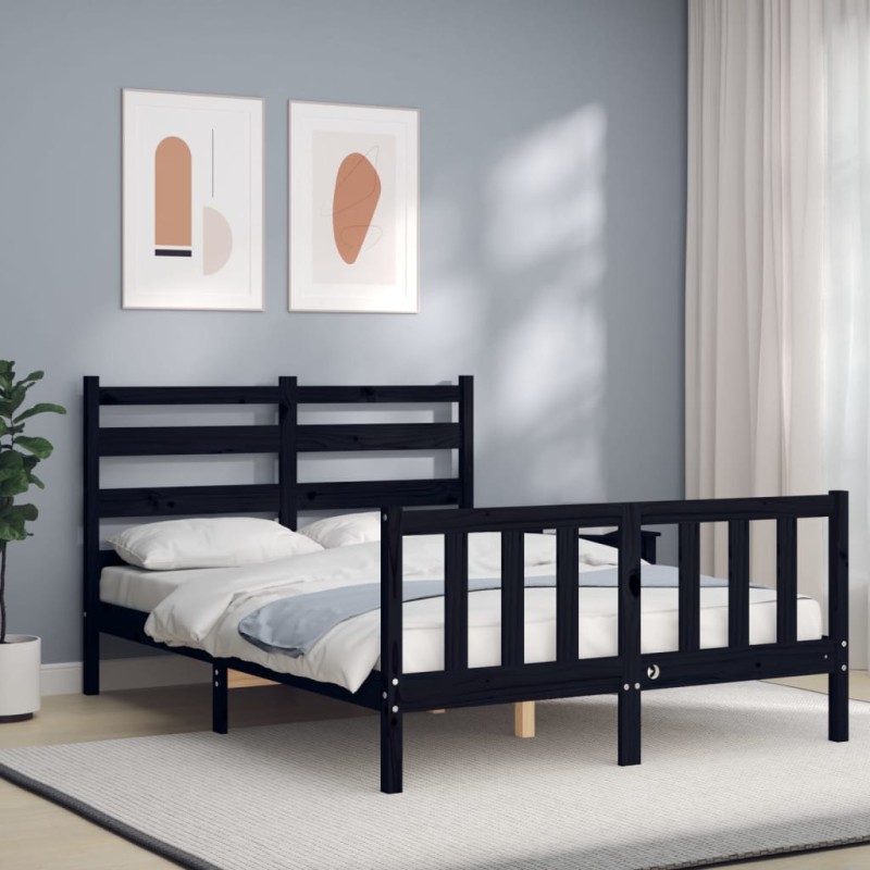 vidaXL Massivholzbett mit Kopfteil Schwarz vidaXL Massivholzbett mit Kopfteil Schwarz