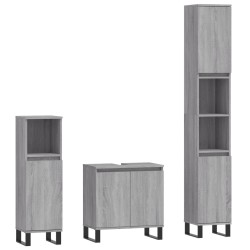 vidaXL 3-tlg. Badmöbel-Set Grau Sonoma Holzwerkstoff