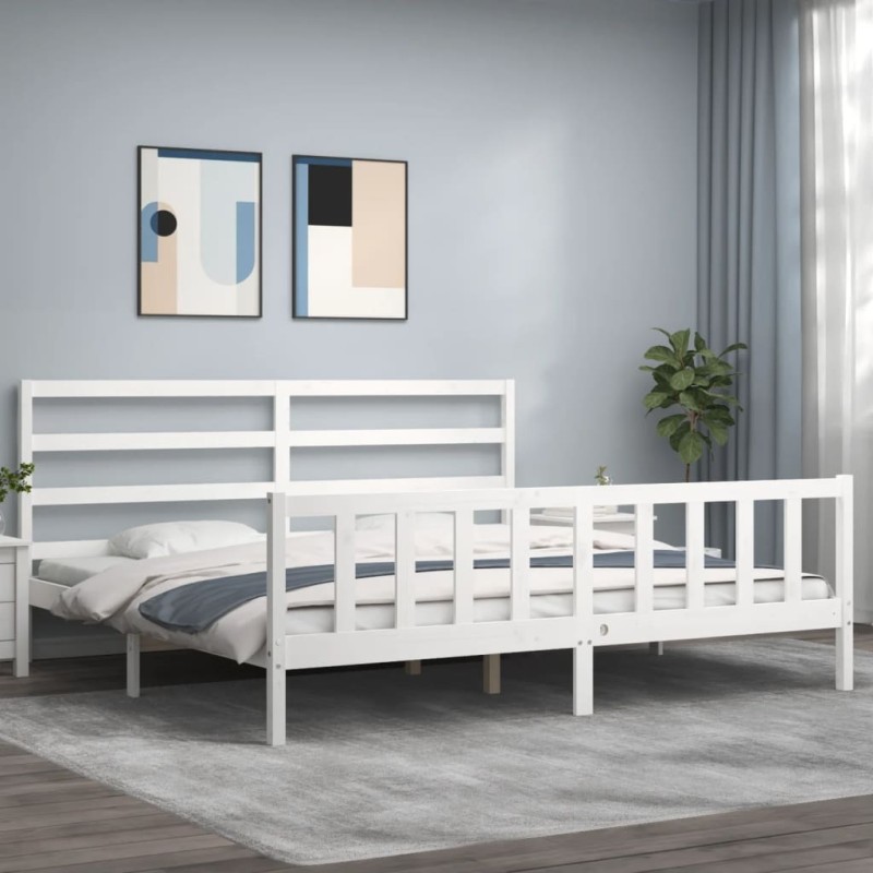 vidaXL Bettgestell mit Kopfteil Weiß 180x200 cm Massivholz vidaXL Bettgestell mit Kopfteil Weiß 180x200 cm Massivholz