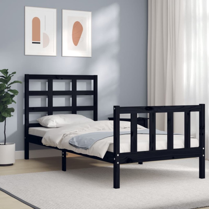 vidaXL Massivholzbett mit Kopfteil Schwarz 100x200 cm vidaXL Massivholzbett mit Kopfteil Schwarz 100x200 cm