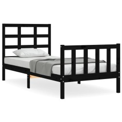 vidaXL Massivholzbett mit Kopfteil Schwarz 100x200 cm