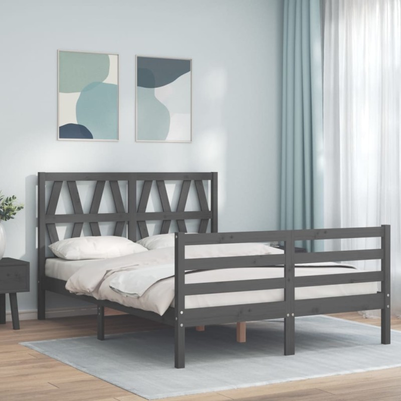 vidaXL Massivholzbett mit Kopfteil Grau vidaXL Massivholzbett mit Kopfteil Grau