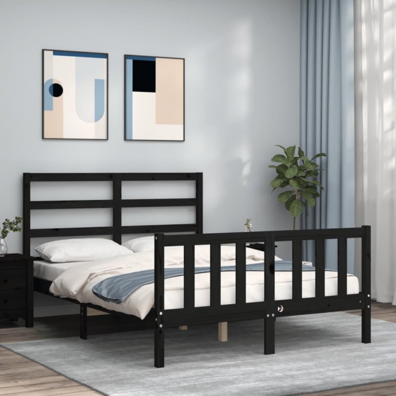 vidaXL Massivholzbett mit Kopfteil Schwarz 120x200 cm vidaXL Massivholzbett mit Kopfteil Schwarz 120x200 cm