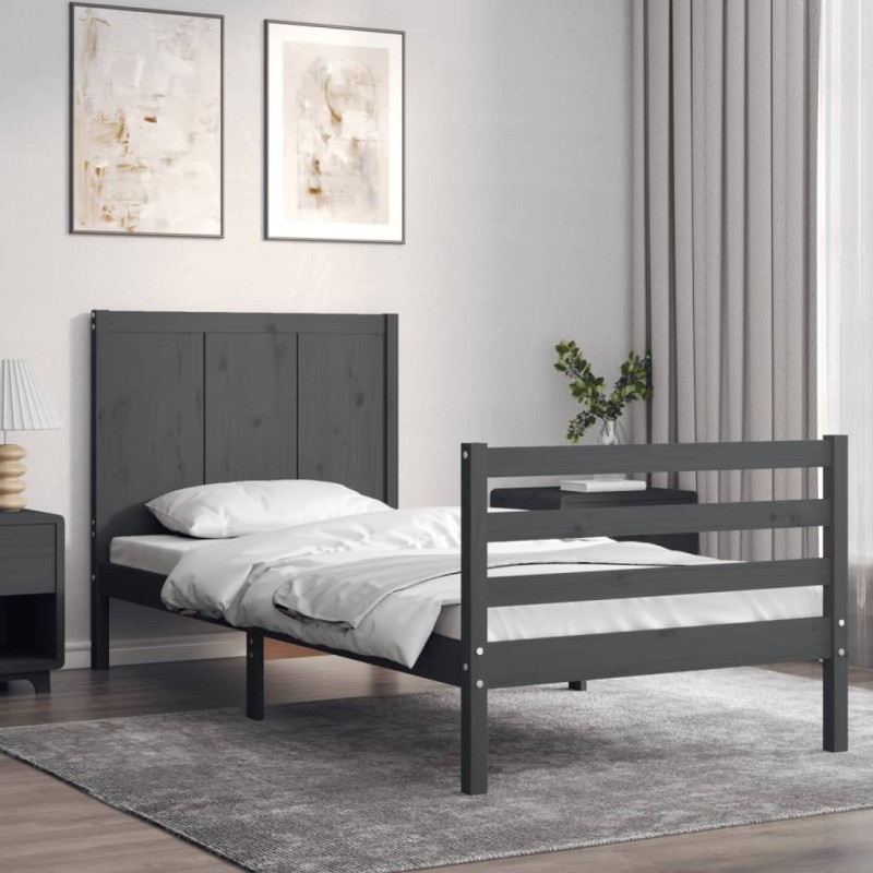 vidaXL Massivholzbett mit Kopfteil Grau 90x200 cm vidaXL Massivholzbett mit Kopfteil Grau 90x200 cm